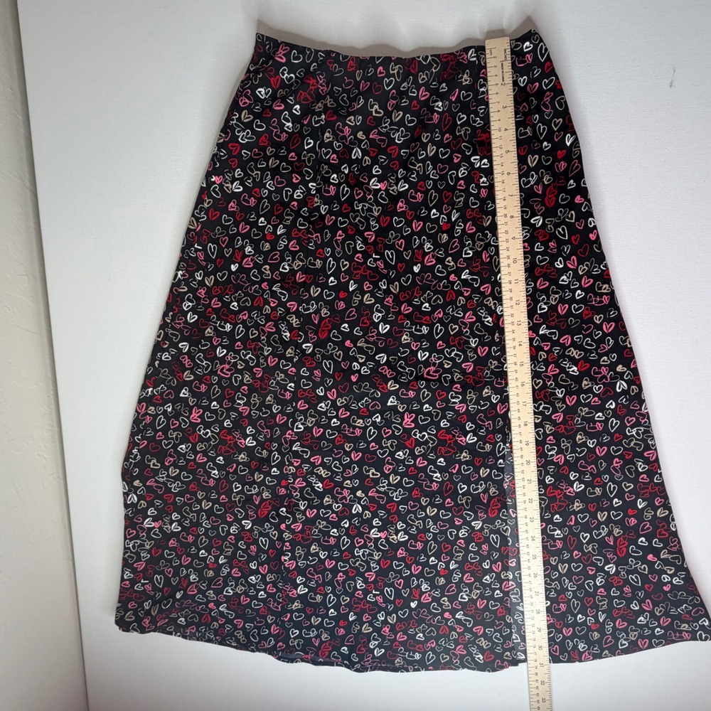 LOFT Black Heart Print Midi Skirt Size 2 Coquette Valentines Romantic Y2K Girly - Picture 10 of 12